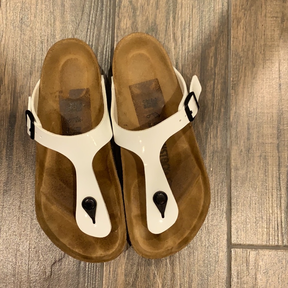 Birkenstock white glossy finish sandals